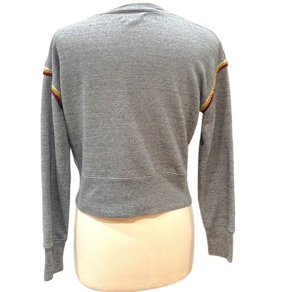 Madewell Embroidered Stripe Trim Cropped Sweat Shirt Grey SZ S - Picture 5 of 10